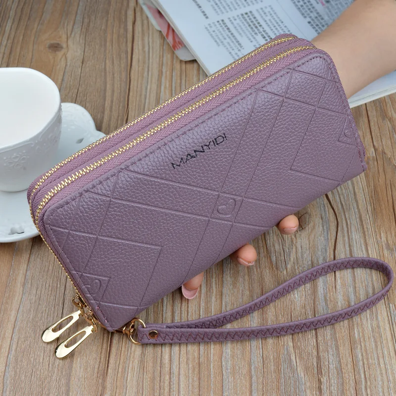 aliwood New Double Zipper Layer Large Capacity Long Women's Wallet Clutch Embossing Purses Phone Pocket Card Holder Coin Purse