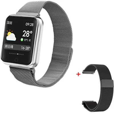 silver black strap Bluetooth умные часы P68 с поддержкой кровяного кислорода, давления, сердечного ритма, IP68 Водонепроницаемые спортивные Смарт-часы для xiaomi huawei iphone - Цвет: silver black strap