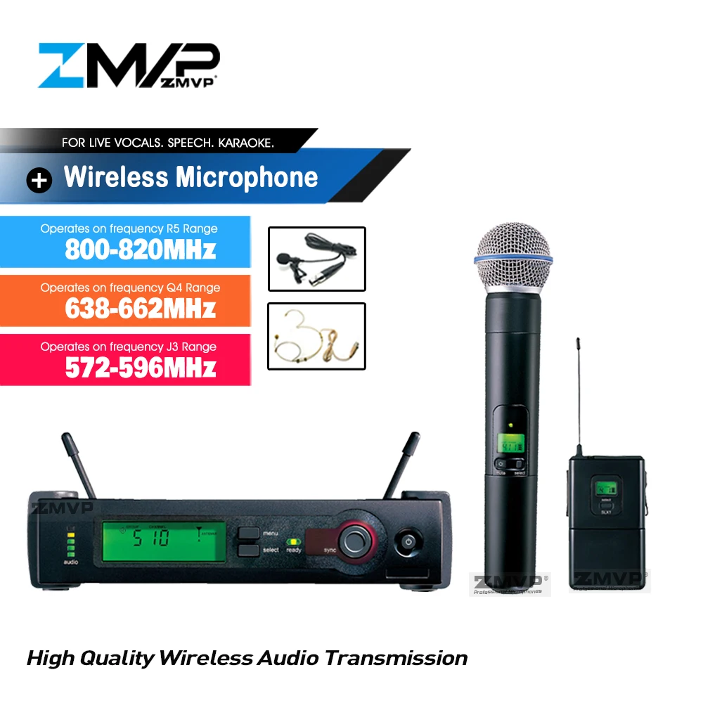 

UHF Professional SLX214 Wireless Microphone Cordless System With BETA58A Handheld Bodypack Transmitter Headset Lavalier Clip Mic
