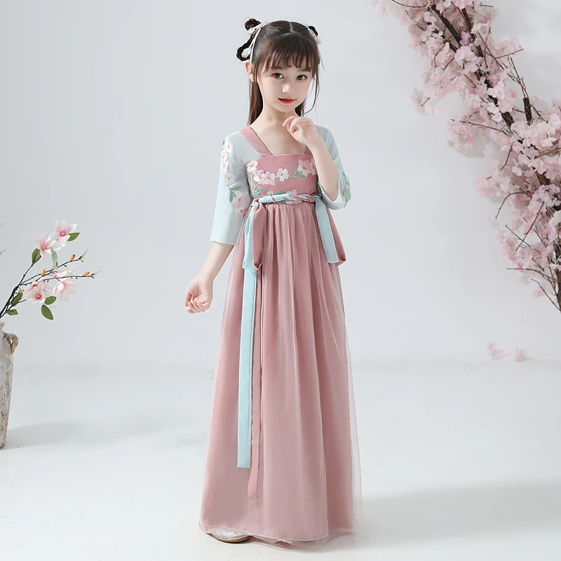 Китайское винтажное вечернее свадебное платье Han Fu для девочек костюмированной