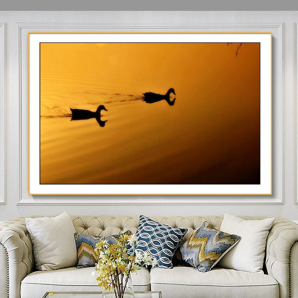 

Animal landscape oil painting duck art on Lake canvas painting living room corridor bar home decoration murals
