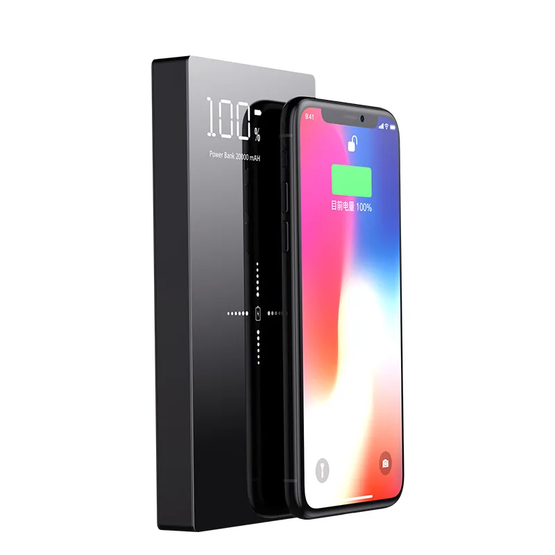 Black QI Беспроводное зарядное устройство зеркало power Bank светодиодный дисплей 20000 мАч Внешний аккумулятор для iPhone 8 XS MAX samsung Xiaomi huawei - Цвет: Black