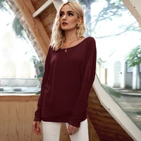 2021 womens spring summer casual fashion new t shirt long sleeve o neck solid loose vacation style ladies top t shirt