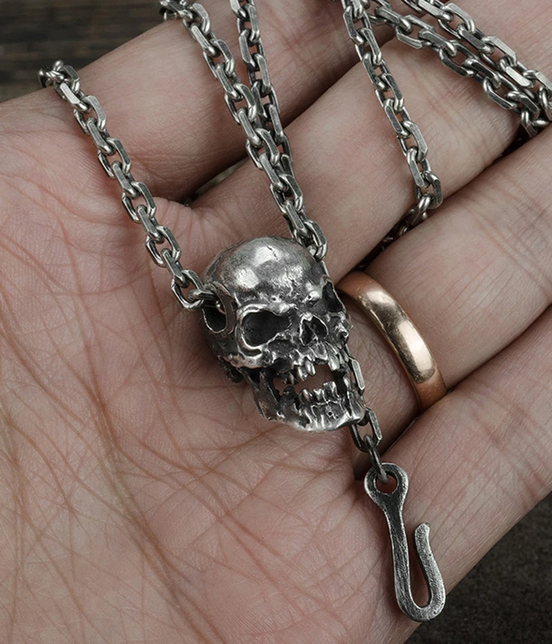 925 солидный Стерлинговое серебро мужской Готический кулон с черепом ручная