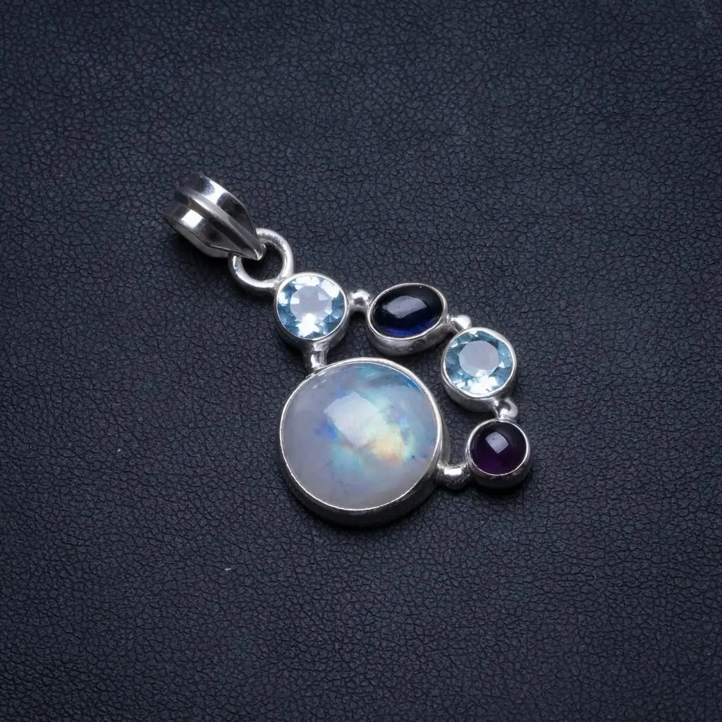 Натуральный лунный камень аметист и голубой топаз подвеска из стерлингового