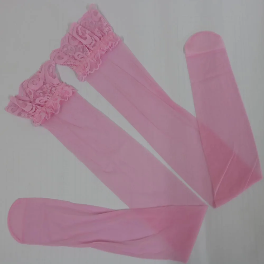 Женские сексуальные чулки с кружевной отделкой белые черные розовые красные