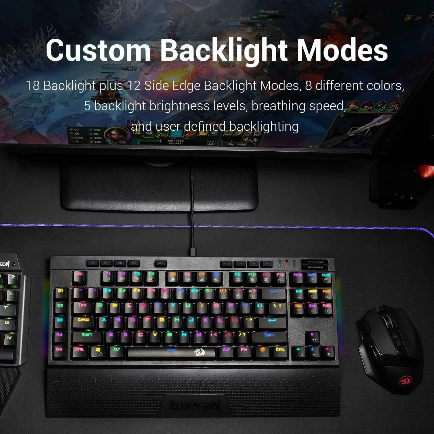 Программируемая Механическая игровая клавиатура Redragon K588 с RGB светодиодной