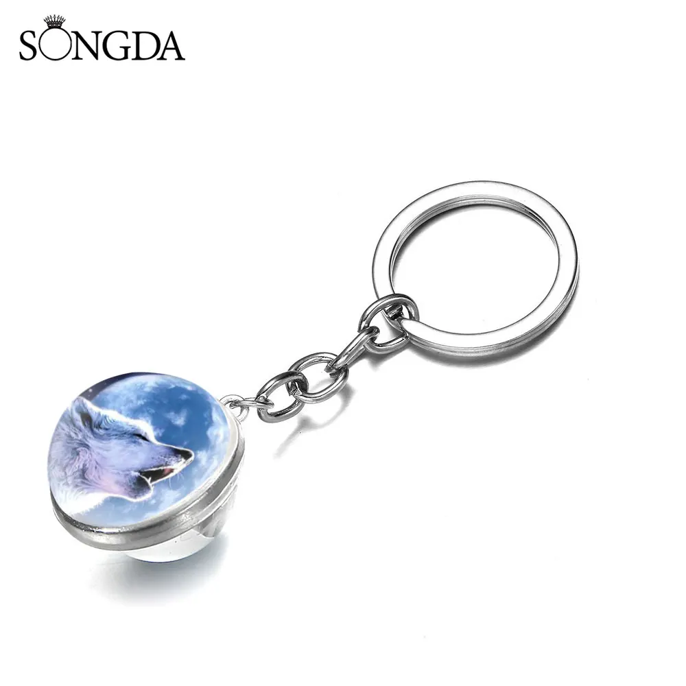 Светится в темноте волк брелок вой животных и с лунным камнем кулон Двусторонняя