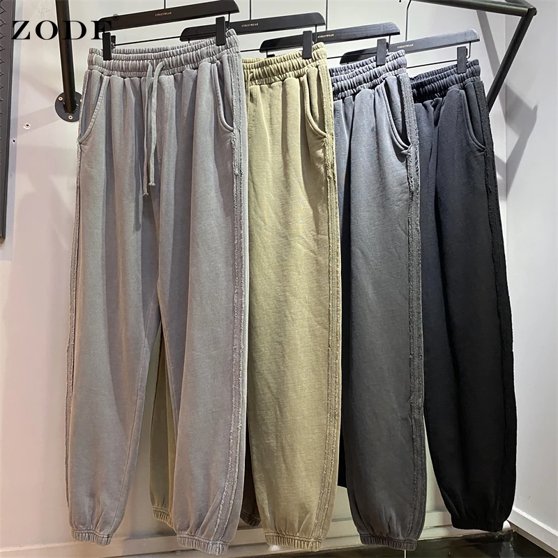 

ZODF Chic Men Spring Hip Hop Cotton Sweatpants Unisex Loose 380gsm Soild Knitted Pants Tracksuits Brand Streetwears HY0090