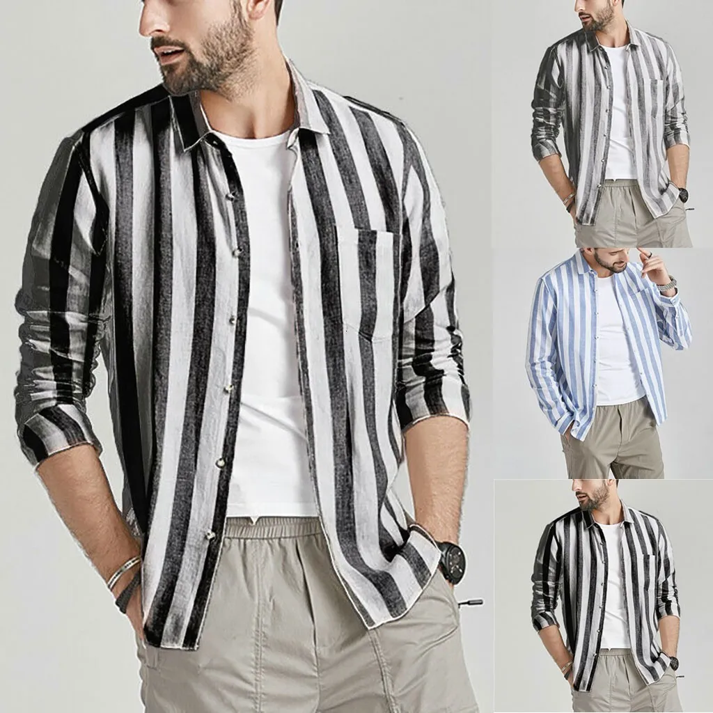 2019 мужские рубашки в стиле кэжуал Осенние новые модные винтажные полосатые