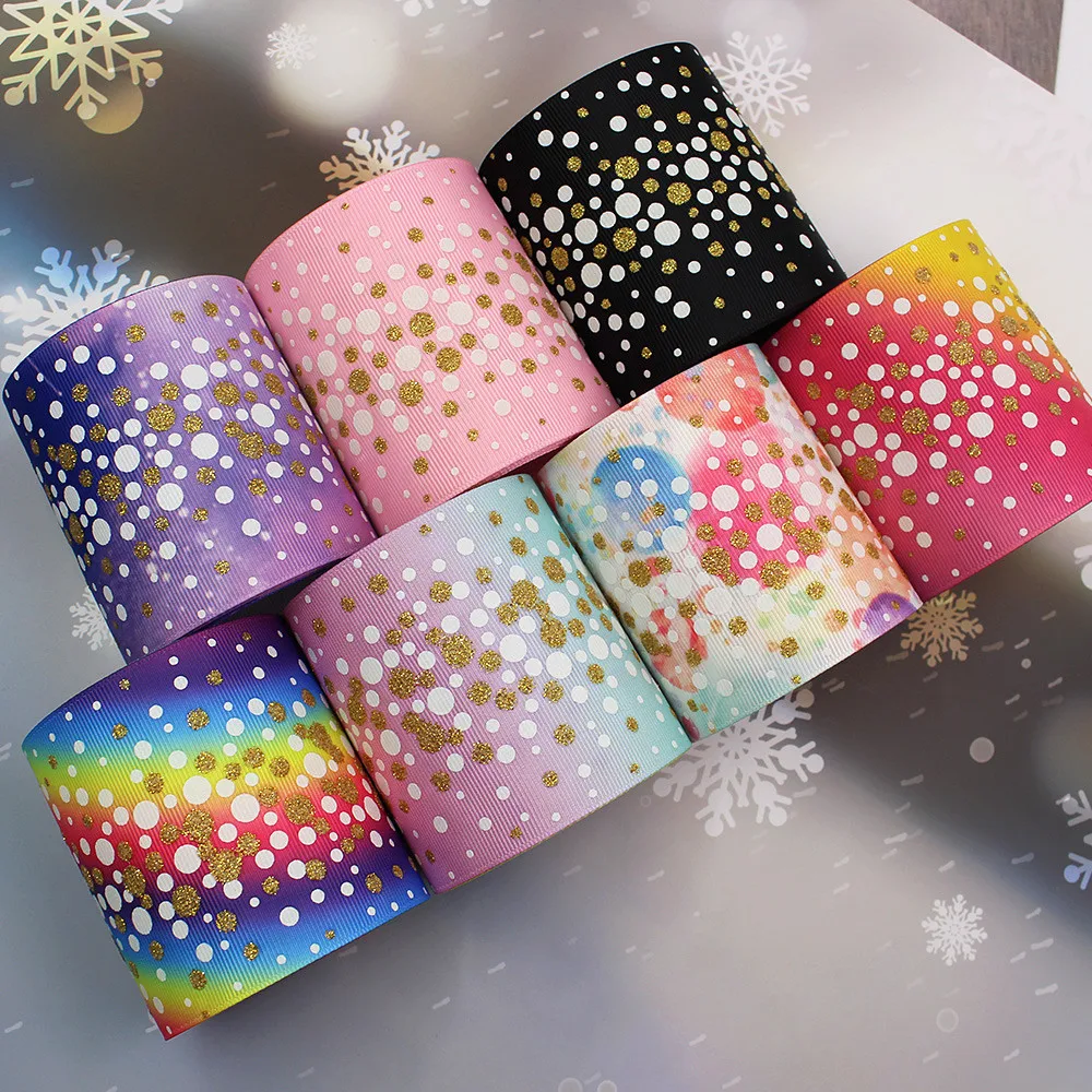 2 ярдов флуоресценции Grosgrain ленты градиент Лидер продаж в Золотой горошек