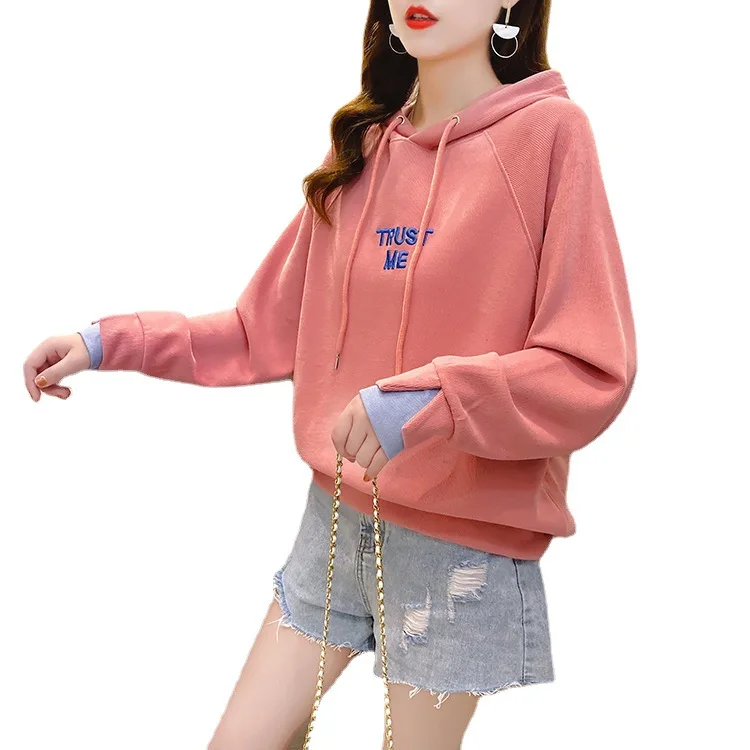 

Letter Floral Print Women Hooded Sweatshirt spring autumn Thick Wool Pullover Women's Clothes Female Hoodie Casual Harajuku Tops