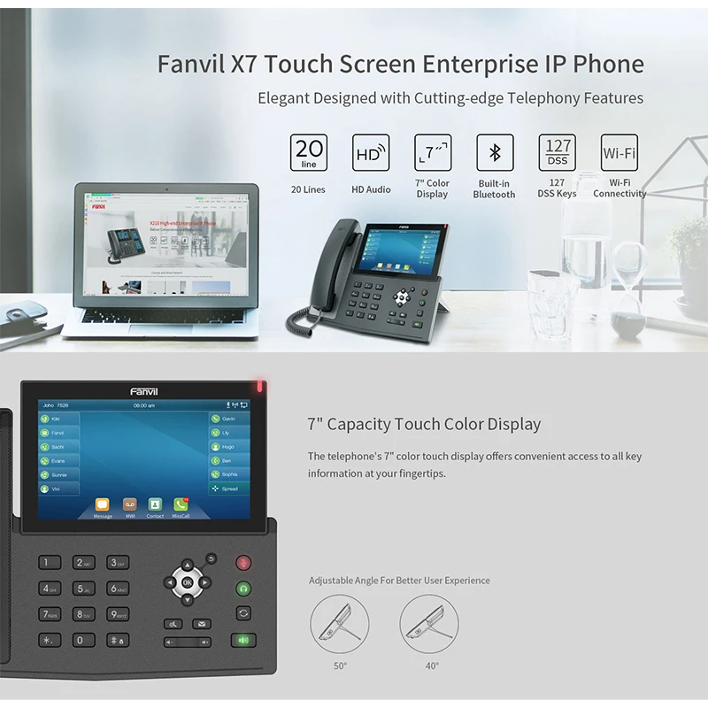 Ip телефон Fanvil X7 HD видео звонок с ip камерой/SIP для дверей офисный беспроводной Bluetooth