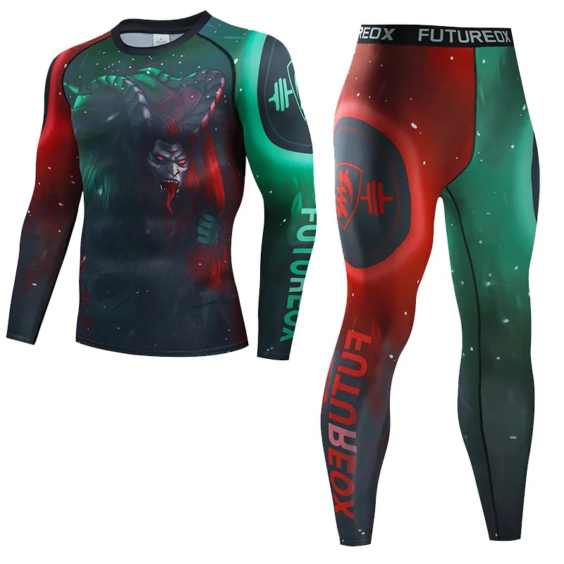 

Мужской спортивный костюм Муай Тай для ММА, кикбоксинга, футболки BJJ Rashguard, спортивный костюм для фитнеса, боксерский трикотажный комплект для бега 23