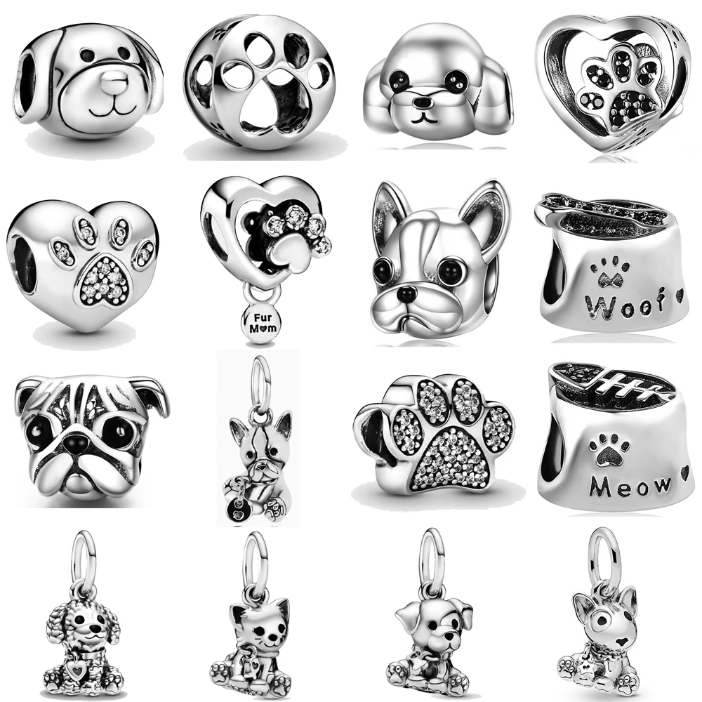 Paylor Newest Fit Original Pandora Charms Bracelet Silver Color Cute Dog Paw Labrador Dog Pendant Charm Beads DIY Jewelry Making