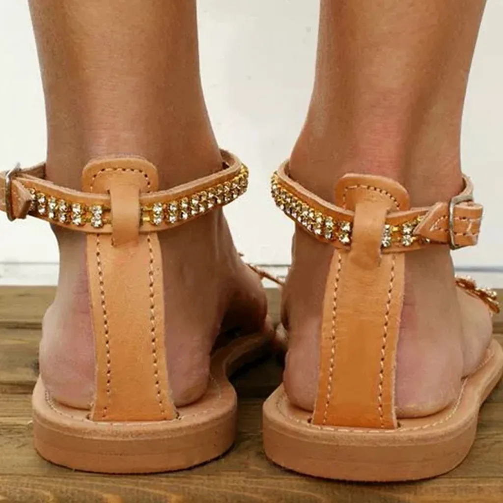 

Sandals Women Flowers Beaded Flat With Beach Shoes Casual Open Toe Roman Sandals Footwear For Summer Sandals Mujer