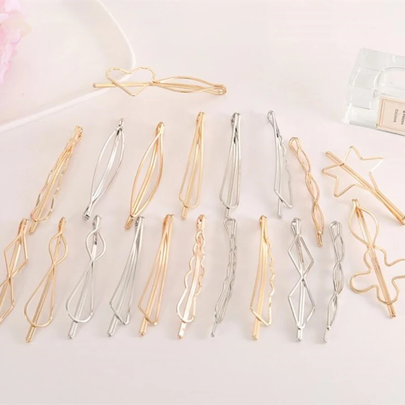 20 Pcs/lot 6cm Geometric gold/silver hairpin one-piece clip DIY blank hair accessories