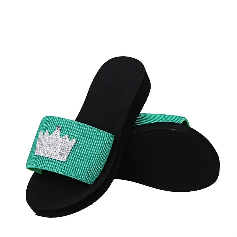 

2021 New Women's Flip Flops Slippers for Women Summer Personality Rhinestone Flat Outer Wear Thick-soled Sandals Casual Slippers