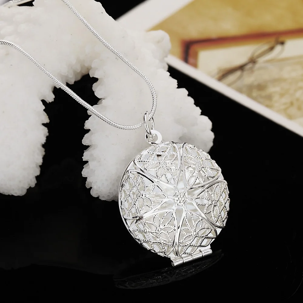 hot popular brands 925 color silver round photo frame pendant necklace for women christmas gift fashion wedding party jewelry free global shipping