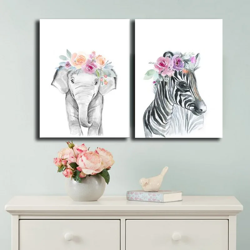 Lion Animals Oil Painting Modern Cute Flower for Kids Room Canvas Cuadros Wall Art Pictures Children Posters | Дом и сад