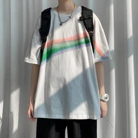 harajuku t shirt couple shirt rainbow printed tshirt men oversized t shirt summer 2021 o neck t shirts blackwhite 5xl m