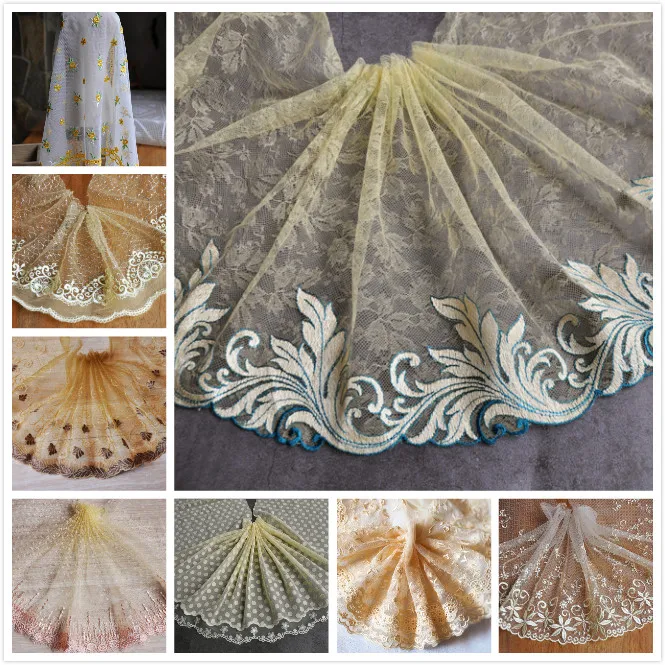 1 метр желтый оранжевый Серия Цветочная вышивка Венецианская Венеция кружевная