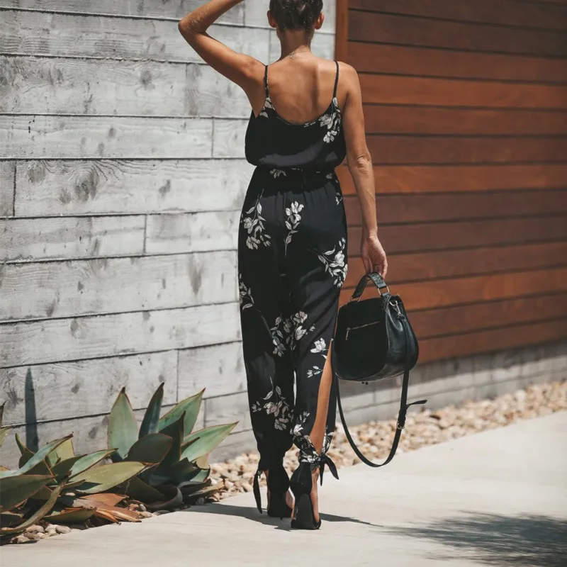 

Fashion Women Jumpsuits V Neck Sleeveless Sashes Cotton Playsuits Backless Tether Deep V-neck Strap Cotton Pants