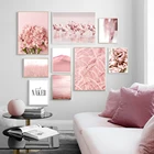 Настенная картина розового моря с большими цветами, фламинго, пшеница, уши, Картина на холсте для гостиной, Декор, скандинавские плакаты и принты, настенные картины