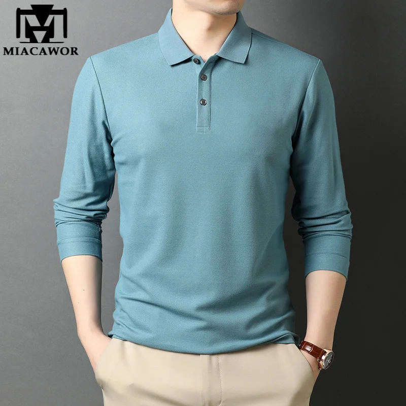 

New Brand Polo Shirt Men 100% Cotton Spring Autumn Long Sleeve Camisas Polo Solid Color Korean Casual Top Men Clothes T1099