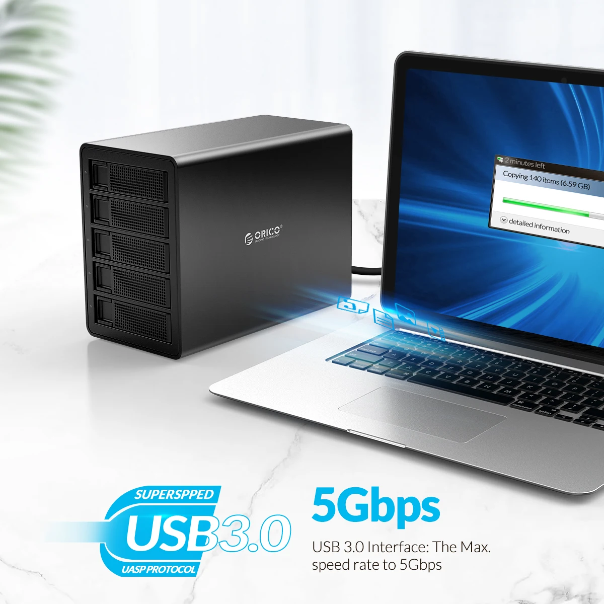 Док-станция ORICO 5 Bay для HDD 80 ТБ с двойным чипом встроенный жесткий диск 150 Вт чехол 2