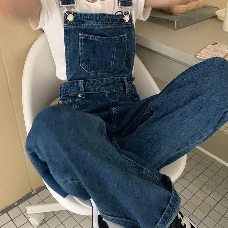 

Denim Jumpsuit Women Basic Overalls Loose Straight Casual High Street Office Women Elegant Long New Style Hot Sale Blue Fashion