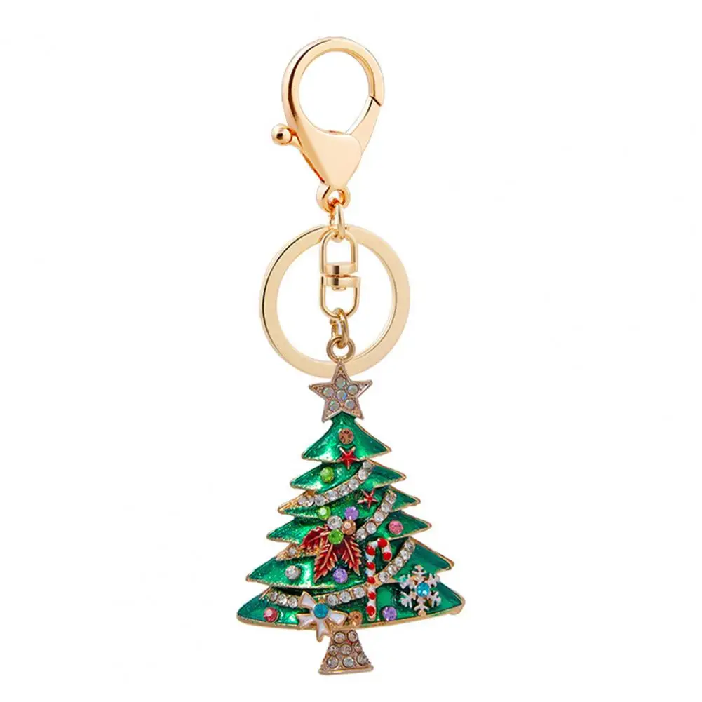 

Crystal Christmas Tree Shape Hanging Decor Keychain Metal Hanging Key Ring Xmas Decoration for Home Navida