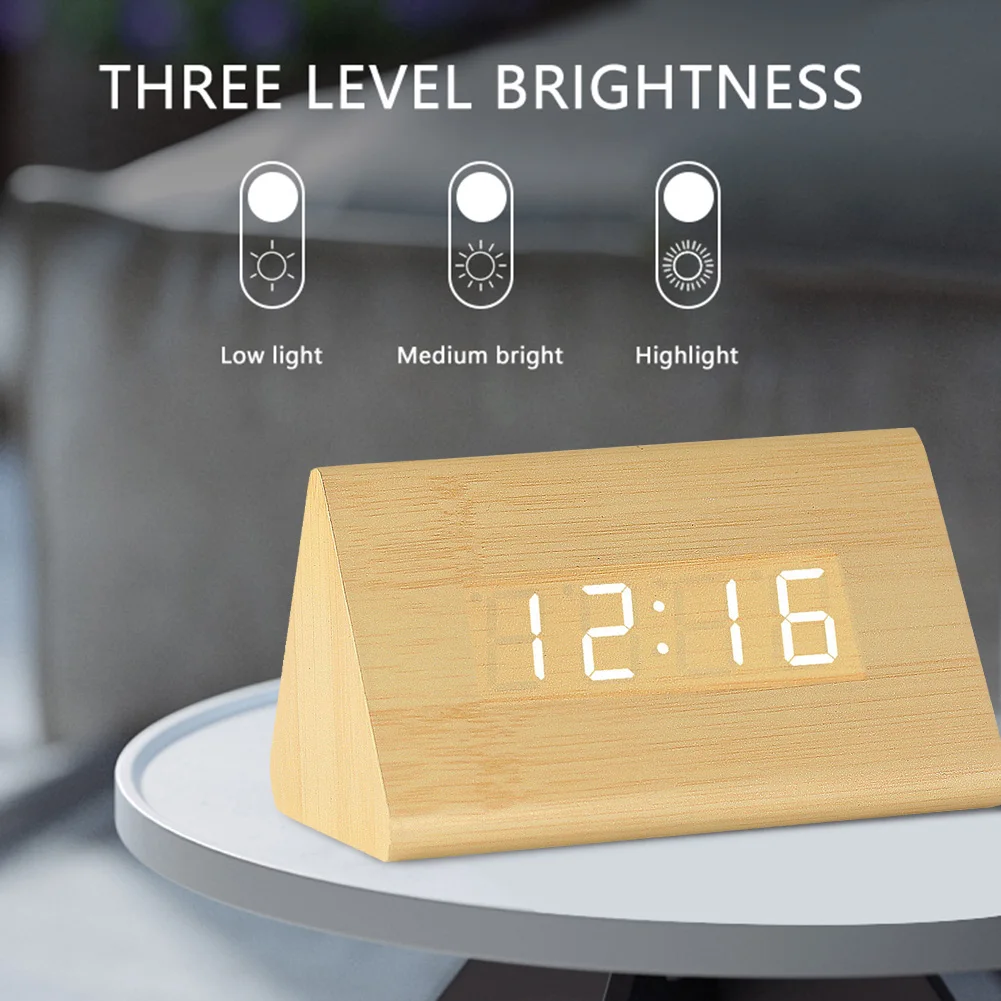

Деревянный цифровой будильник 12 или 24 ч со светодиодный индикацией времени и температуры и функцией повтора