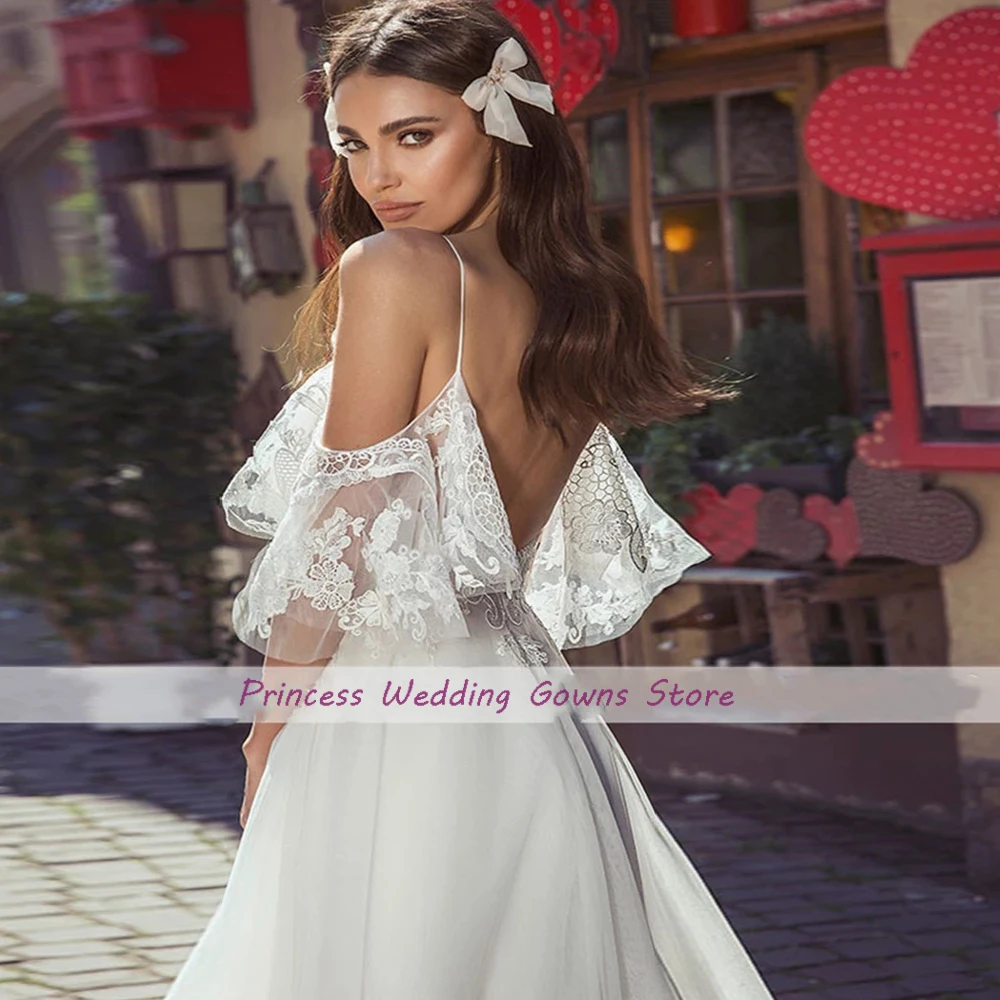 

Sexy Princess Wedding Dress 2021 White Summer Style V-Neck Spaghetti Straps Backless Sweep Train Vestidos De Noiva Custom Made