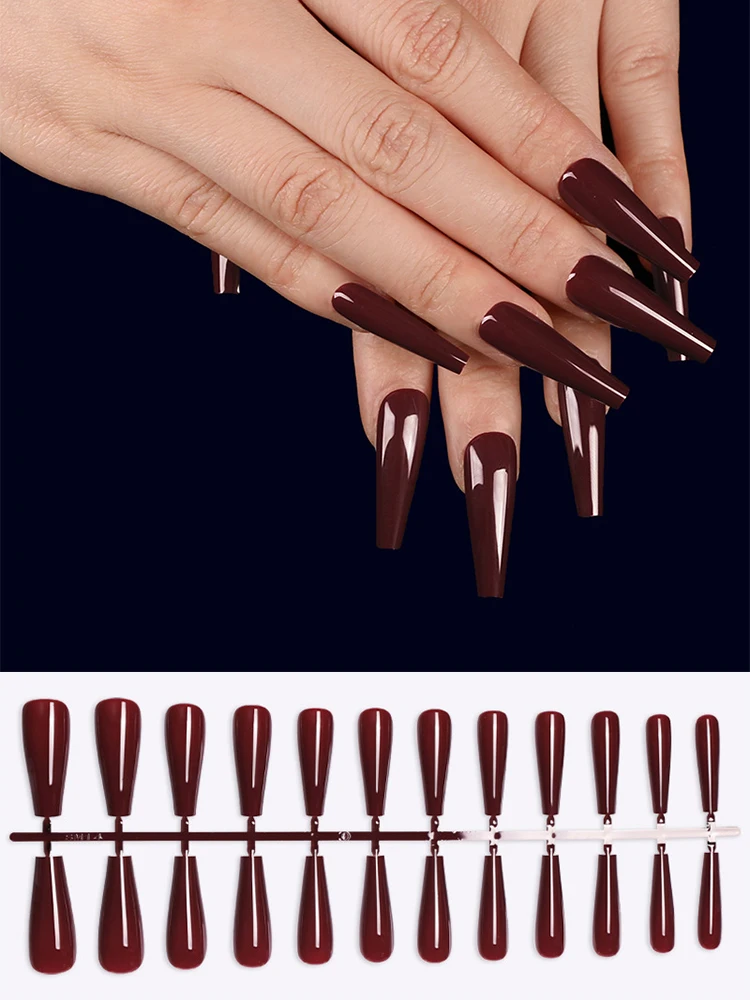 

24 Pcs Long Coffin Ballet Fake Nails 14 Colors Nail Polish Full Cover Press On Nail Tips Nail Art Manicure Tools Decoration SM14