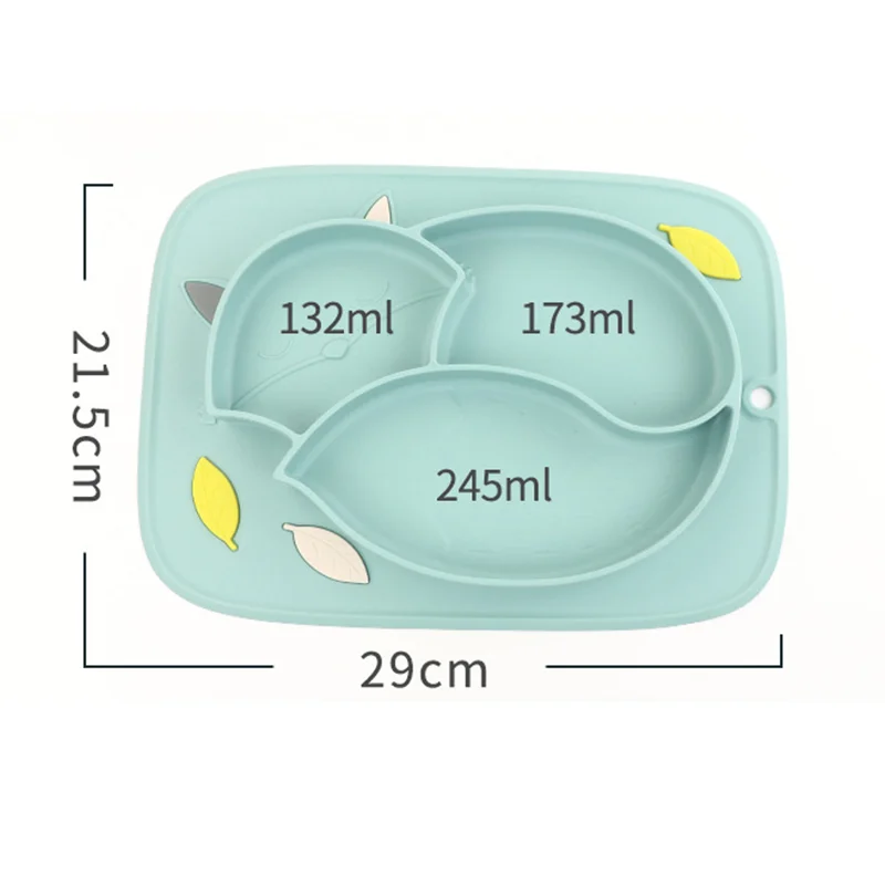 

1set Baby Silicone Plate Dish Cute fox Feeding Set Kids Dishes Spoon Waterproof Spill-Proof Suction Rotating Bowl Tableware Dish