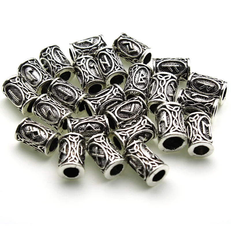 

24pcs Futhark Viking Rune Bead Large Hole Dreadlock Hair Beard Beads fit Charm Bracelet Necklace DIY Jewelry Making Accessories