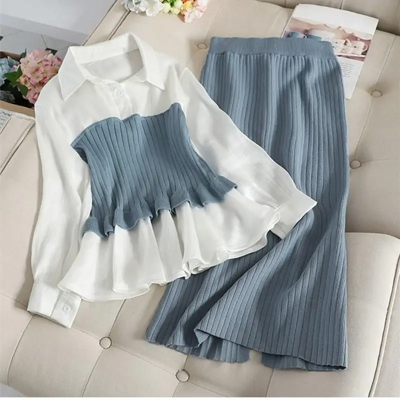 Тонкий пуловер и плиссированная трикотажная юбка комплект из 2 предметов рубашки