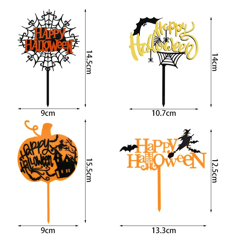 

Halloween Acrylic Cake Topper Trick or Treat Bat Spider Cupcake Topper Happy Halloween Party Favors Dessert Baking Decoration 7z