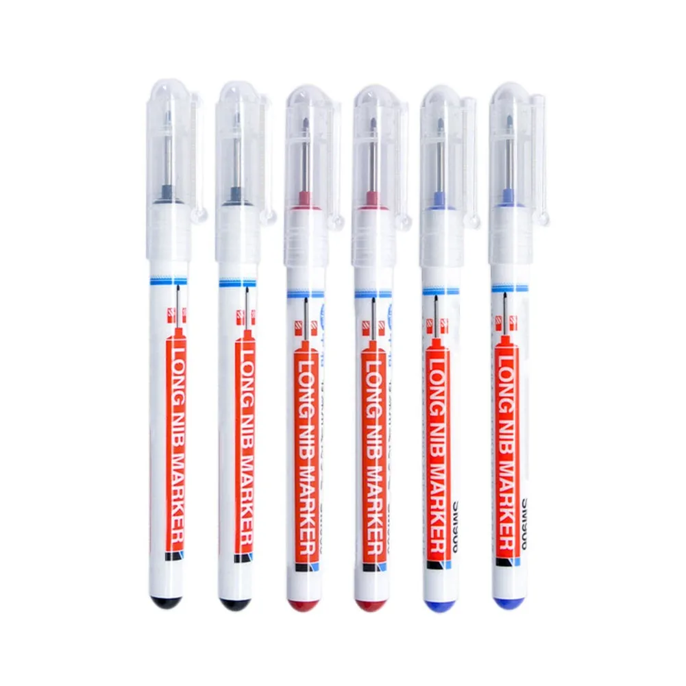 

6PCS 20mm Long Head Markers Pen Deep Hole Marker Pens Woodworking Marker Resistant Quick Drying Marker Pen Multifunction Long