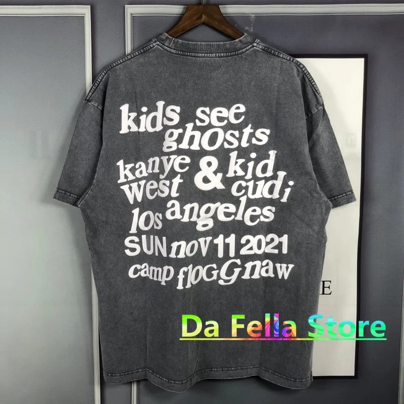

2021SS KSG T shirt KANYE WEST KID CUDI Tee Men Women Kids See Ghosts Tops High Quality Washed Old Vintage Short Sleeve