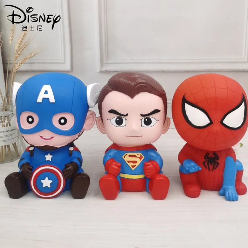 

Disney с героями комиксов Марвел, с человеком-пауком и Бэтменом, Железный человек Капитан Америка фигурку копилки монет банка, прокручивая стр...