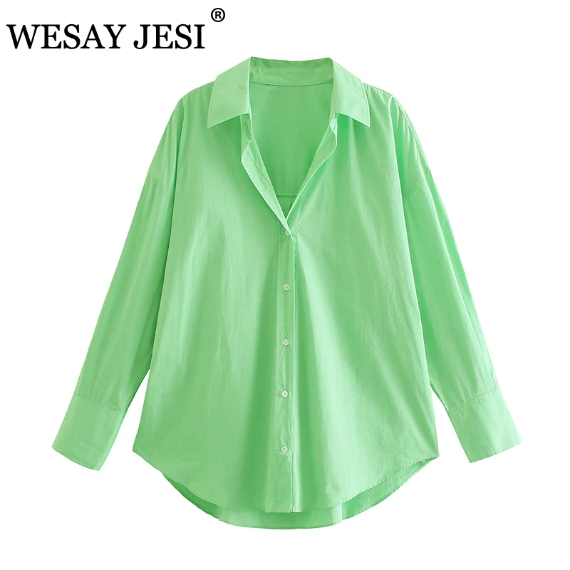 

WESAY JESI Women Top Solid Color Buttoned Shirt TRAF ZA Women Long Sleeve 2021 Office Women's V-neck Fashion Chic Commuter Shirt