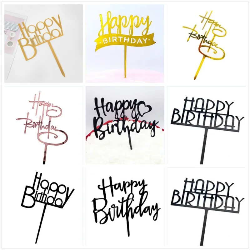 

New Happy Birthday Cake Decoration Cake Topper Acrylic Birthday Party Baking Accessories French Cake Jewelry Boy or Girl