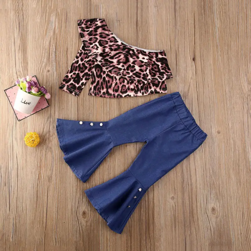 Модные детские комплекты одежды для маленьких девочек леопардовые топы с