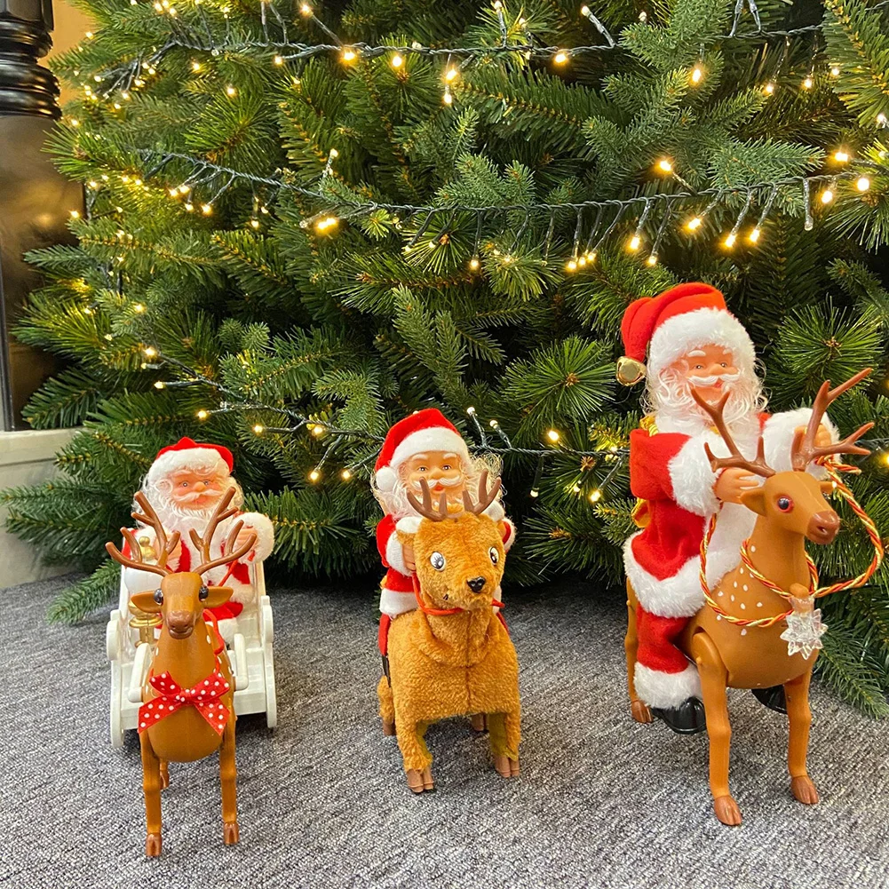 

Electric Santa Riding Deer Running with Music Toy Christmas Table Setting Cute Santa Claus Doll Toy for Kid Xmas Gift Home Decor