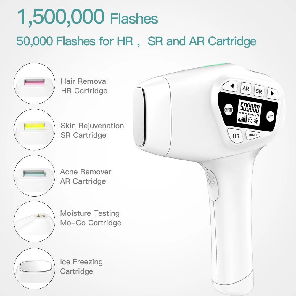 

Эпилятор для удаления волос, лазерный аппарат для рук, ног, подмышек бикини, 1500000 вспышек, 5 в 1, безболезненный лазер для удаления волос