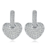 925 sterling silver heart dangle earrings for women radiant dazzling cz paved wedding party jewelry wholesale