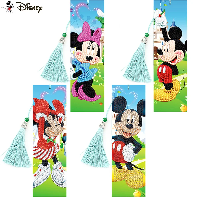 Cartone animato Disney Mickey Minnie 5D pittura diamante fai da te segnalibro in pelle segnalibro libro nappa segni ricamo diamante a forma speciale