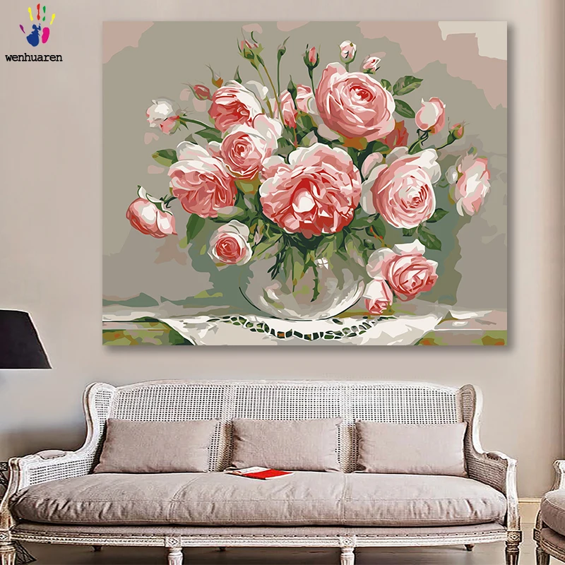 DIY картинки для раскраски по номерам с цветами Розовая роза композиция картина